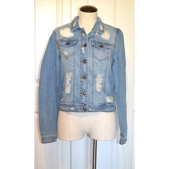 Highway Jeans Jackets & Blazers - =====Highway Jeans Blue Distressed Denim Jean Crop Jacket‎ Women's Size M Nwt's